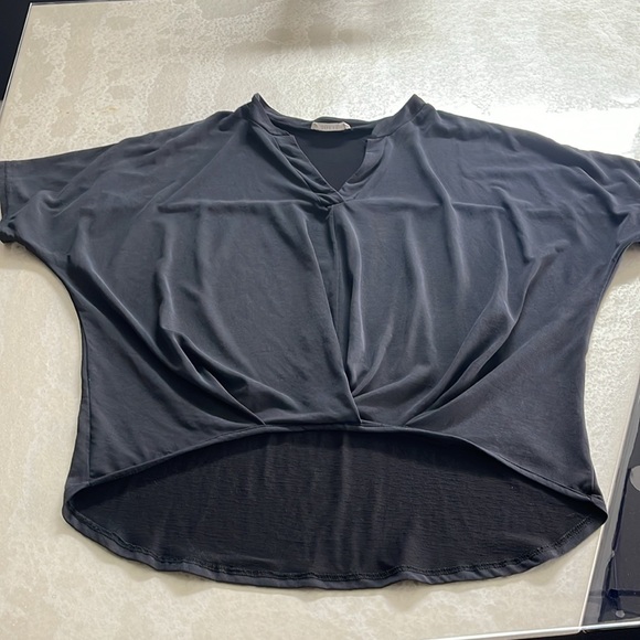 Slate Grey JOLIE V neck draped sueded blouse - Picture 7 of 7